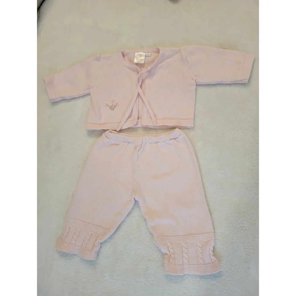 Bundle 2 Vintage Teddy Tots Baby Girl Pink Knit Sets Size 0